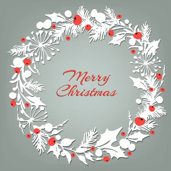 Λευκό Χριστουγεννιάτικο Στεφάνι Κόκκινα Μούρα Χριστουγεννιάτικο Πλαίσιο Διακοσμητικό Εορταστικό Στοιχείο — Διανυσματικό Αρχείο