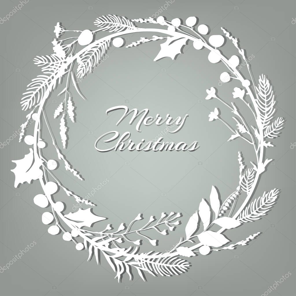 White Christmas decorative wreath. Christmas frame. Festive element.