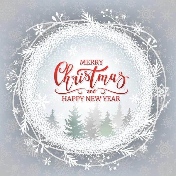 手紙の碑文メリークリスマスと白い雪のクリスマスのバナー クリスマス フレーム ベクターイラスト — ストックベクタ