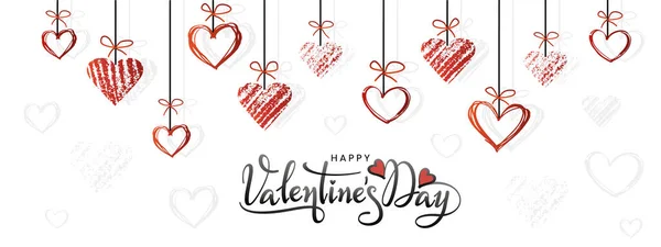 Valentijnsdag poster met kalligrafie en hartjes op witte achtergrond. Sjabloon wenskaart. — Stockvector
