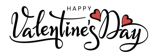 Día de San Valentín letras negro-rojo. Plantilla de tarjeta de felicitación Valentine con caligrafía y corazón en línea sobre fondo blanco. — Vector de stock