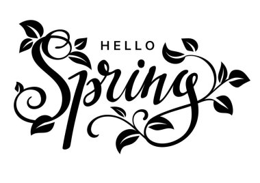 Yapraklı bahar siyah harfleri. Vektör illüstrasyonu.