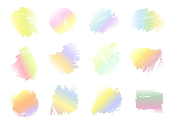 Set von farbenfrohen Aquarell-Pinselstrichen. Banner in verschiedenen Formen mit Farbspritzern. Gestaltungselement. — Stockvektor