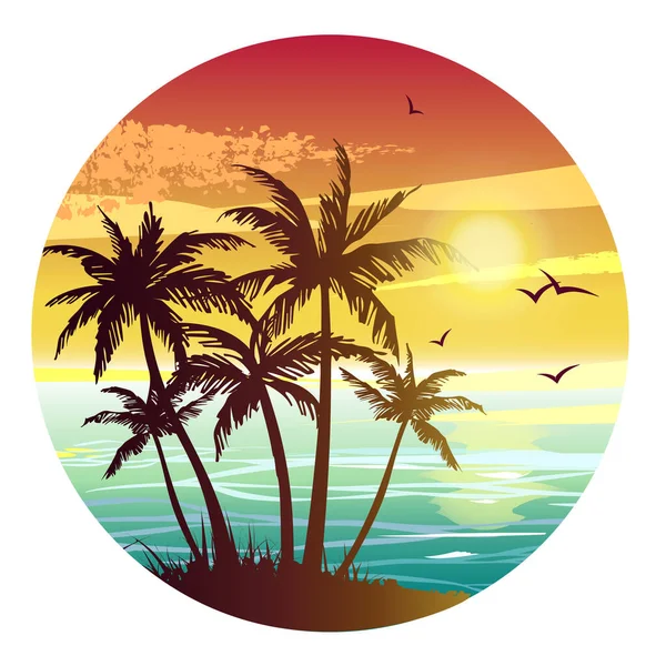 Icono redondo con paisaje tropical. Isla Paraíso. — Vector de stock