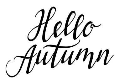 Merhaba sonbahar siyah harfleri. Tasarım elemanı. Vektör illüstrasyonu