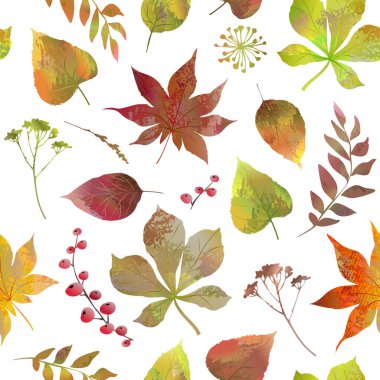 Renkli yapraklarla dikişsiz sonbahar deseni. Vektör illüstrasyonu