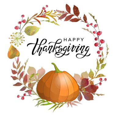 Balkabağı ve yazıtlı Şükran Günü çelengin kutlu olsun. Pazar, web sitesi veya şükran günü geçmişi için pankart tasarımı şablonu.