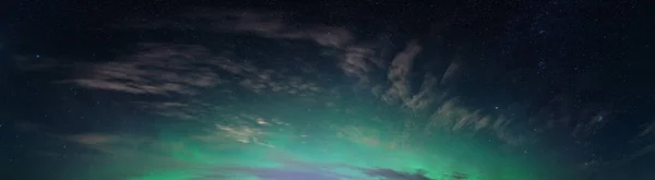 Foto Reale Panoramica Bella Aurora Borealis Morbida Luci Verdi Lucenti — Foto Stock