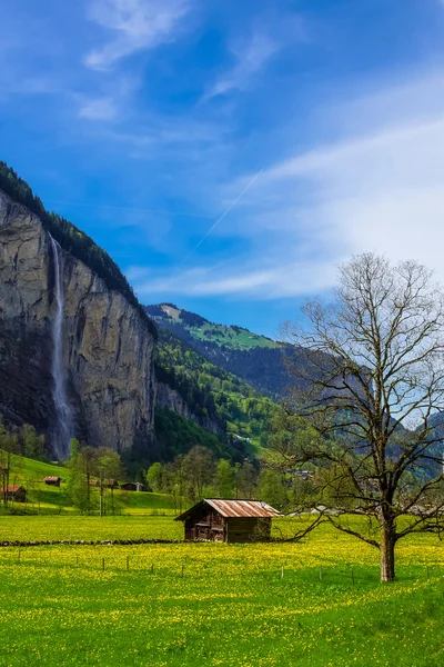 Venkovské krajiny v Lauterbrunnen, Švýcarsko — Stock fotografie