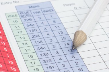 Bir golf Puan kartının üzerindeki kalem