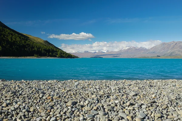 The rocky shore of Lake Tekapo, New Zealand — Stock Photo, Image