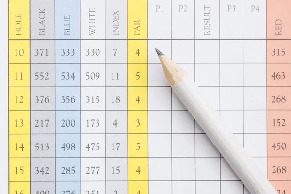 Pencil on a golf scorecard — Stock Photo, Image