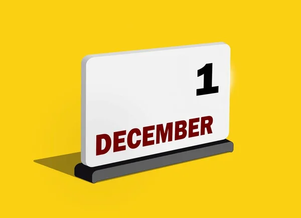黄色の背景に白いカレンダーに12月1日 休日のイラスト 12月のカレンダー — ストック写真