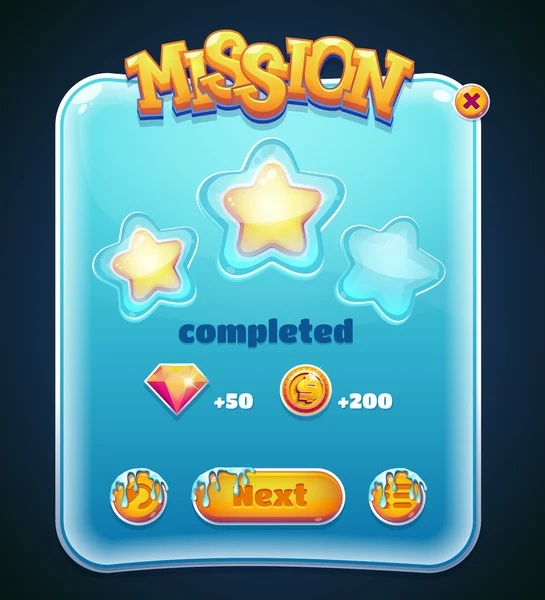 Game window for mission completed computer app — Stock Vector