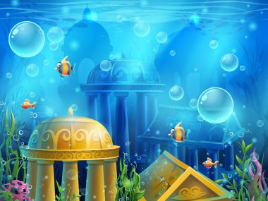 Atlantis kalıntıları - vektör arka plan illüstrasyon ekran