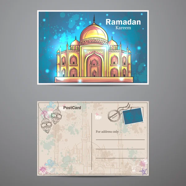 Moskén Ramadan Kareem vykort — Stock vektor