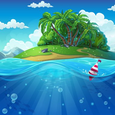 Float in the water at the island background clipart