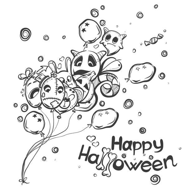 Fantasma con las bolas - garabatos de Halloween — Vector de stock