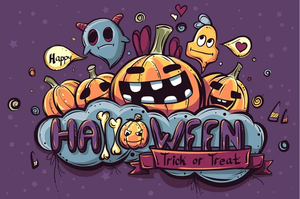 Gekleurde hand getrokken Halloween doodles — Stockvector