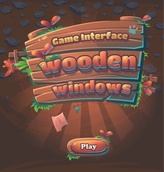 Trä spel användargränssnittet spela-fönstret — Stock vektor