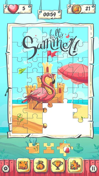 Hello Summer Puzzle Plaing Screen Vector Illustration Background Image Create — Stock Vector