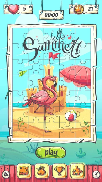 Ciao Summer Puzzle Schermata Principale Plaing Illustrazione Vettoriale Immagine Sfondo — Vettoriale Stock