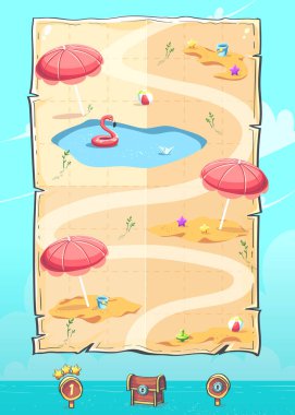 Mobil için düzey haritası dikey kaydırma kullanıcı arayüzü vektör görüntüsü Merhaba Yaz yapboz oyunu.