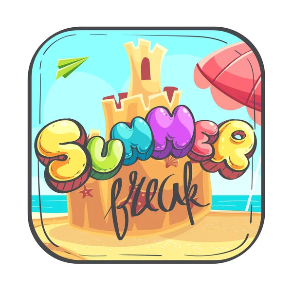 Hello Summer Icon Kreslený Stylizovaný Vektorový Ilustrační Hrad Písku — Stockový vektor