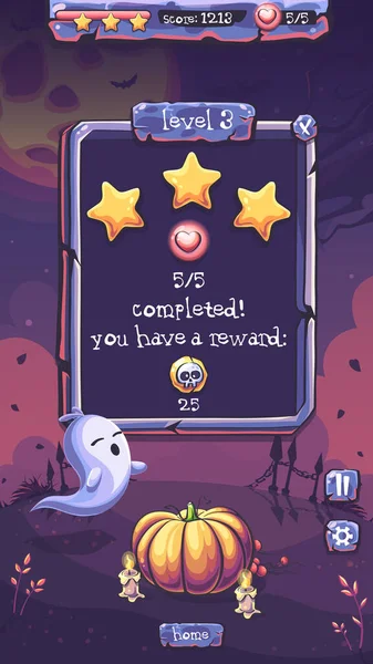 Halloween Party Vector Juego Nivel Campo Completado Con Fantasma Calabaza — Vector de stock