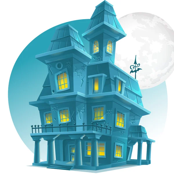 Дом с привидениями на фоне луны — стоковый вектор