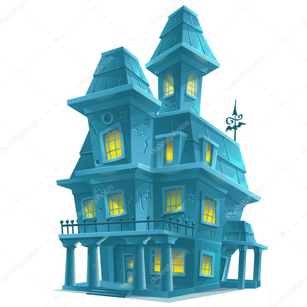 Haunted house in halloween on white background