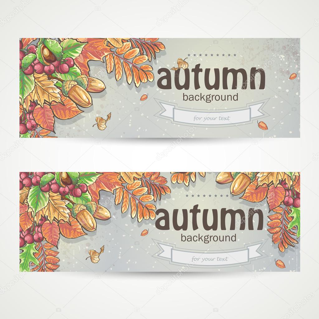 Autumn leaves, chestnuts, acorns and berries of viburnum.