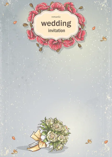 結婚式の花束の画像とテキストの結婚式の招待状 — ストックベクタ