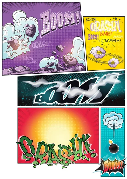 Resim çizgi roman sayfaları farklı arka plan komik şeritler ile ve çeşitli yazıtlar boom