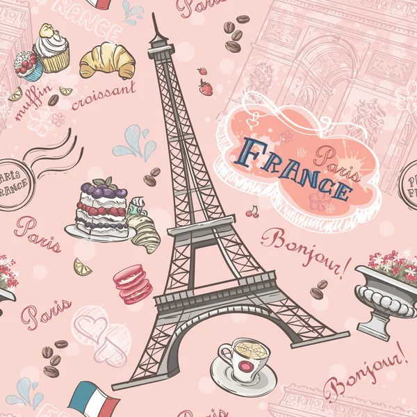 Seamless pattern on Paris from the romantic elements — Stock Vector