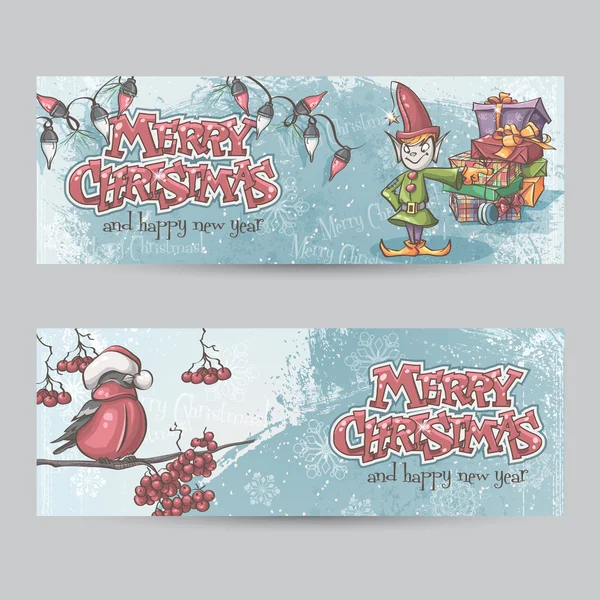 Uppsättning av horisontella banners för jul och nyår med en — Stock vektor