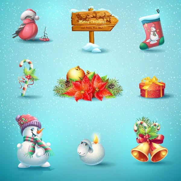 Conjunto de iconos vectoriales aislados para Navidad y Año Nuevo — Archivo Imágenes Vectoriales