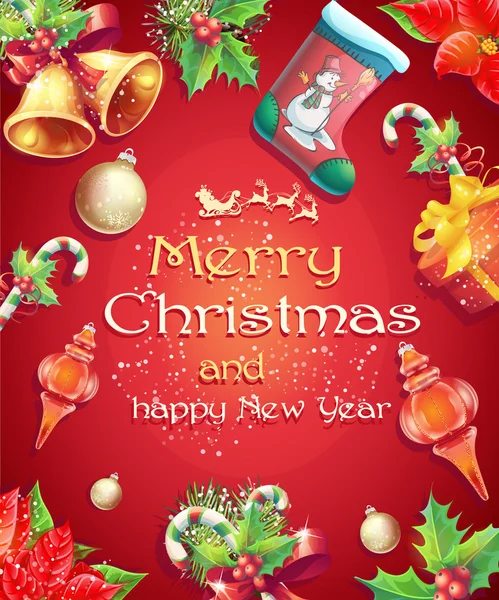 Noel öğeleri görüntü ile Noel ve yeni yıl tebrik kartı — Stok Vektör