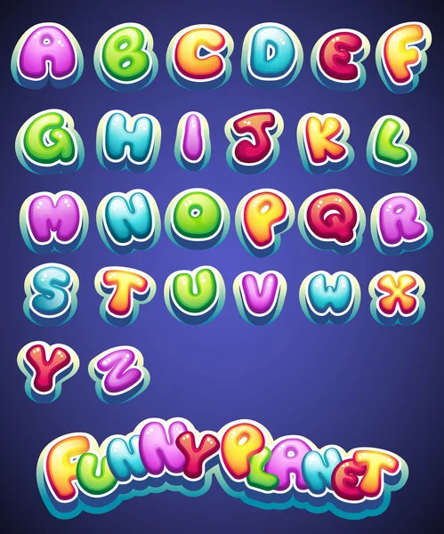 Set van cartoon gekleurde letters voor decoratie van verschillende namen voor games. boeken en webdesign — Stockvector