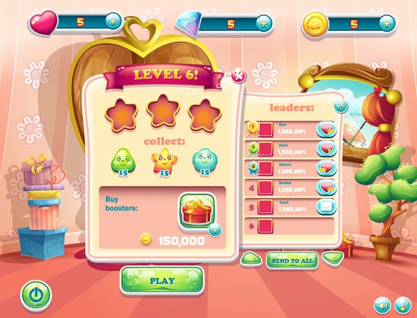 Example of user interface screens beginning of a new level of computer games — Stock Vector
