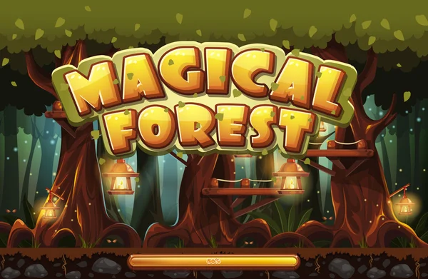 Écran de démarrage de la forêt magique de jeu d'ordinateur — Image vectorielle