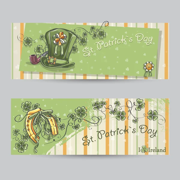 Conjunto de pancartas horizontales para el Día de San Patricio con hojas — Vector de stock