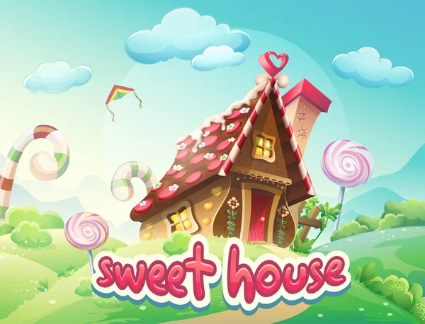 Ilustração Gingerbread House com as palavras doce casa — Vetor de Stock