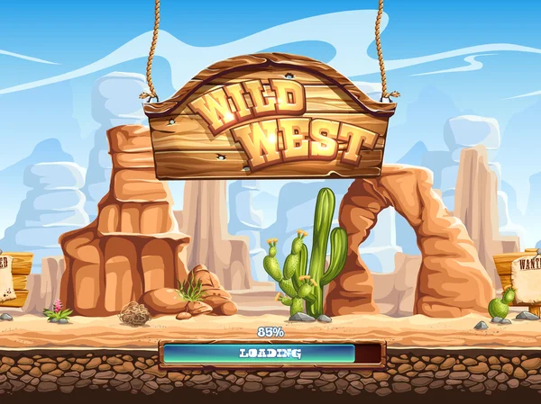 Example of the loading screen for a computer game Wild West — Stock Vector