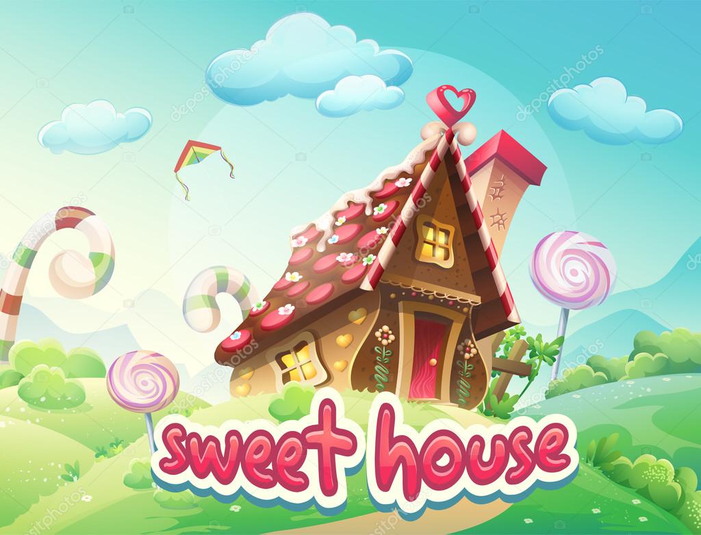 Illustration Gingerbread House with the words sweet house