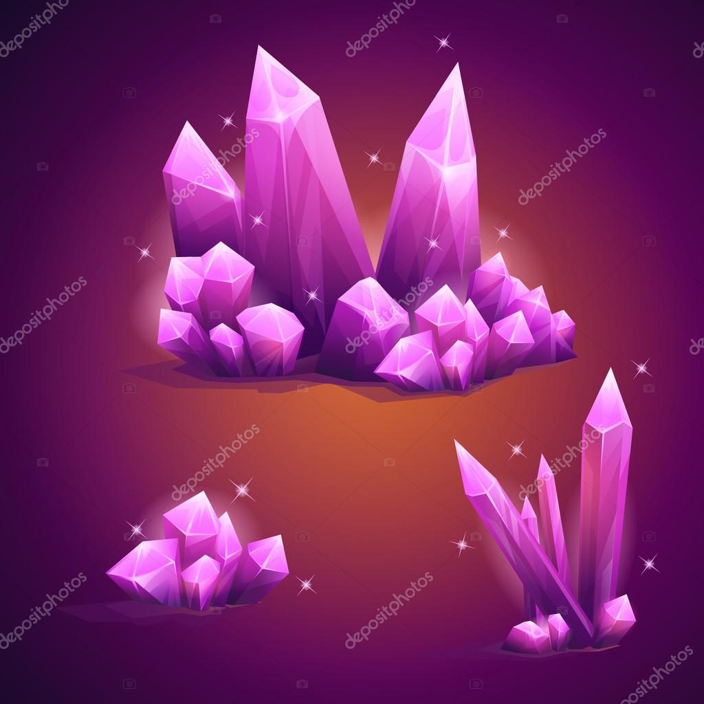 Set of vector magical diamond crystals of various shapes