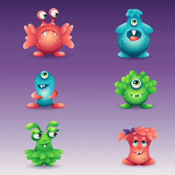 Conjunto de monstruos de dibujos animados de colores, diferentes emociones — Vector de stock