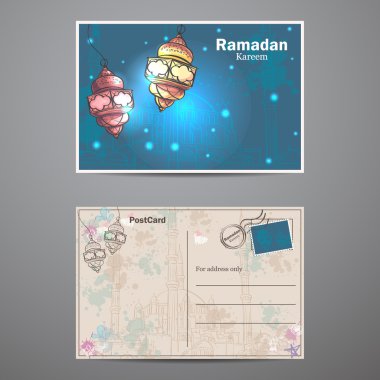 Ramazan kareem kartpostal iki yüzü kümesi. Ramazan için lambalar