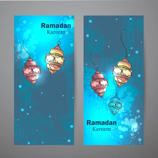 Uppsättning av två vertikala banners för ramadan kareem. lampor för ramadan — Stock vektor