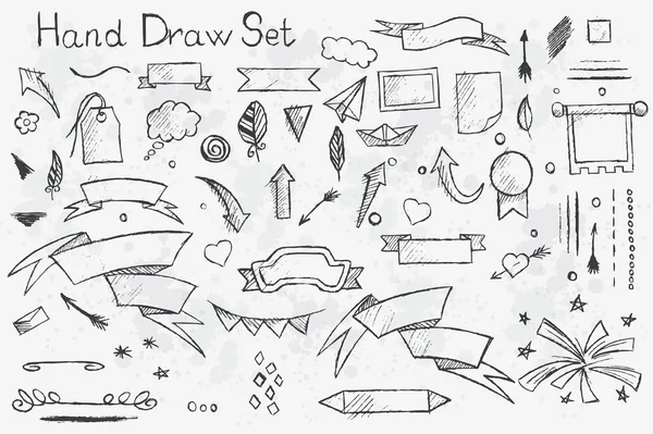 Um conjunto de elementos a lápis desenhados à mão sobre o tema da fita, ar — Vetor de Stock